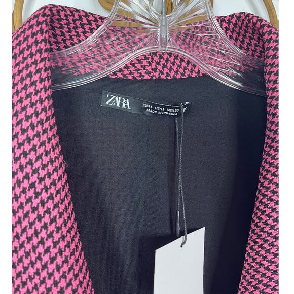 NEW ZARA HOUNDSTOOTH BLAZER DRESS Neon Pink L - Picture 4 of 10